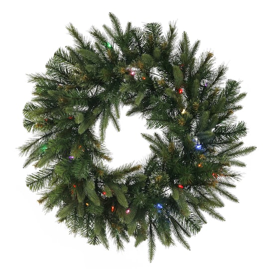 30" Pre-Lit Cashmere Christmas Wreath, Multicolor LED Lights